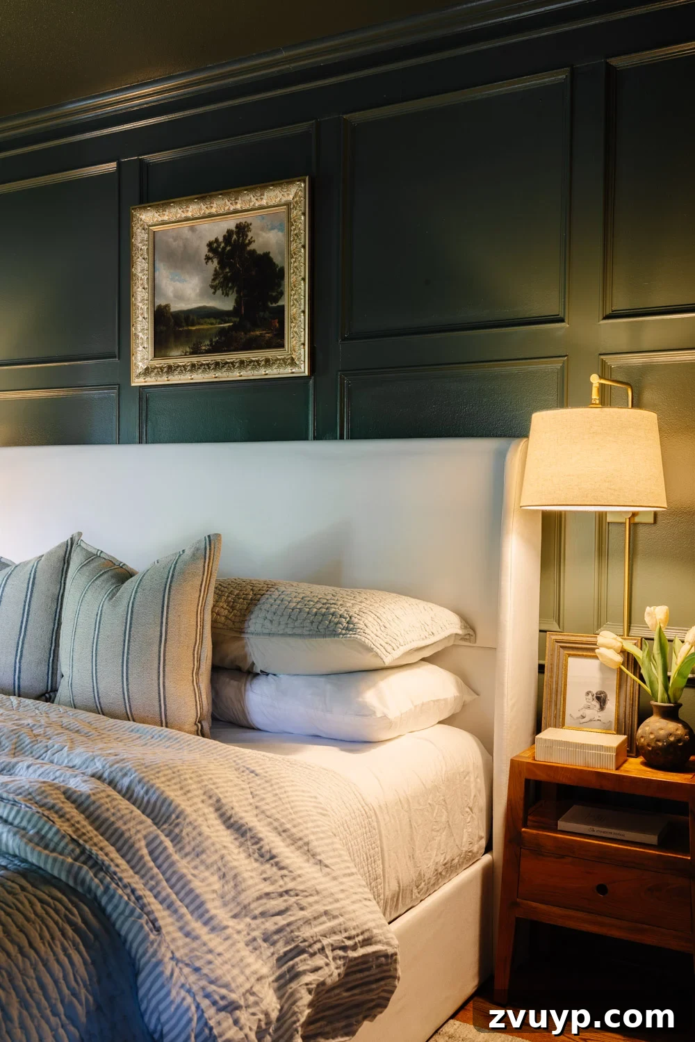 Your Bedroom Deserves the Soothing Embrace of Olive Green 3 Benjamin Moore Vintage Vogue olive green bedroom featuring serene decor