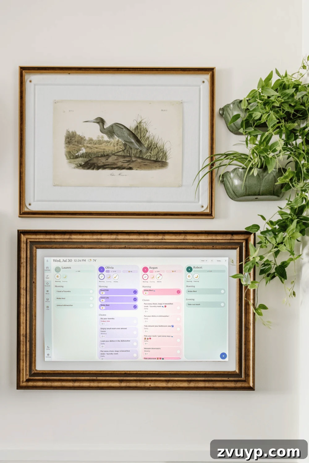 Skylight Calendar: What Our Family Loved and Didn't 5 The Skylight Calendar Max displaying a weekly meal plan alongside daily chores for family members, demonstrating its multifaceted organizational capabilities.