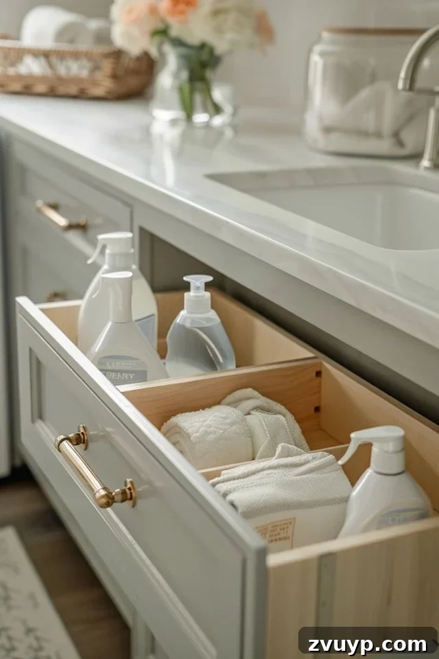 The Clever Laundry Room: Space-Saving Secrets Revealed 14 hide laundry detergent in drawers