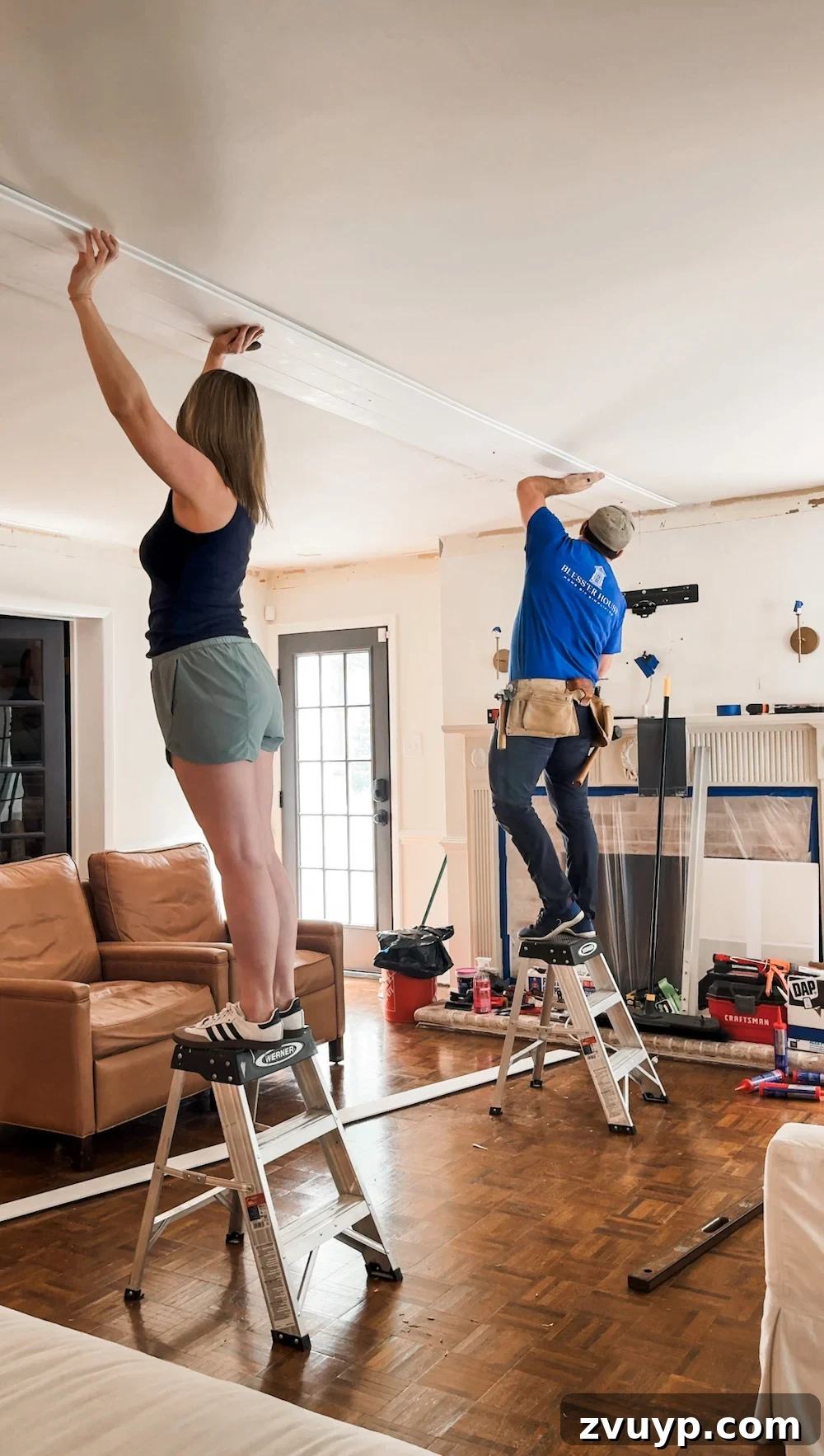 Transform Your Ceiling: Shiplap and Crown Molding Project 6 DIY shiplap ceiling progress shot