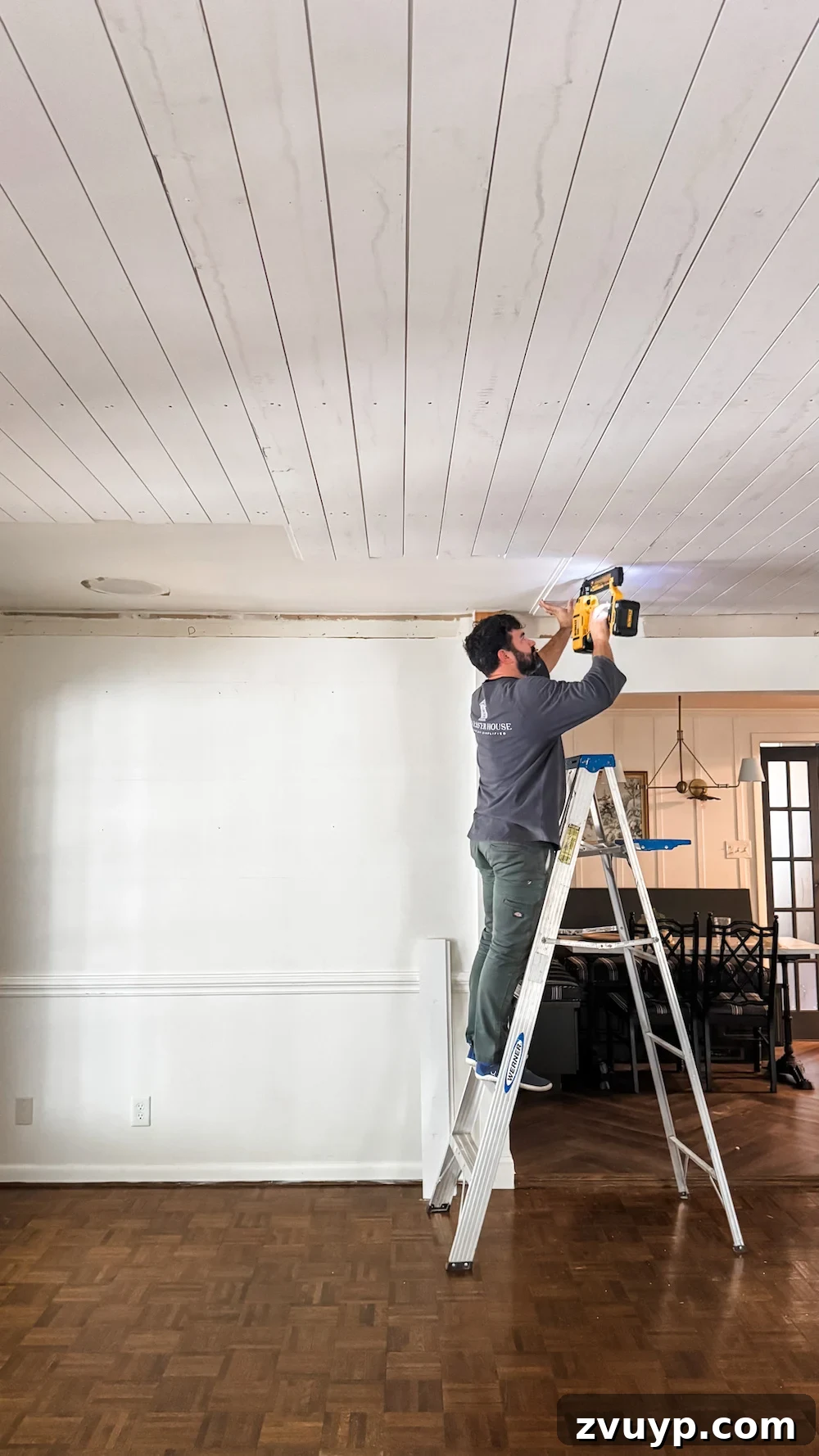 Transform Your Ceiling: Shiplap and Crown Molding Project 8 DIY shiplap ceiling fully installed