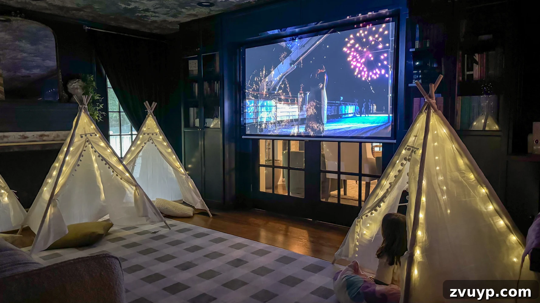 Parent Trap Birthday: Double the Fun, Half the Price 5 Interior view of Parent Trap party tents and movie screen