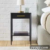Clever Nightstands: Elevating Tiny Bedrooms with Smart Designs 14 Dark wood slim nightstand with a drawer and a lower shelf