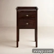 Clever Nightstands: Elevating Tiny Bedrooms with Smart Designs 22 Slim bedside table with a classic wooden design and a drawer
