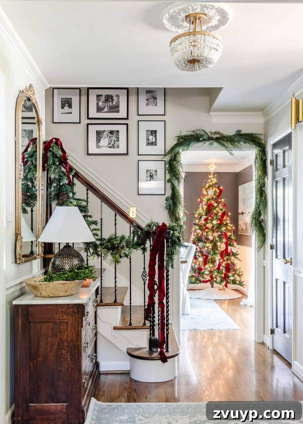 Hang Garland Over Any Doorway Damage-Free and Custom 21 Modern traditional Christmas doorway garland with simple greenery and subtle embellishments.