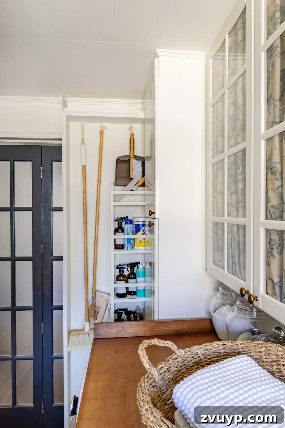 Crafting a Broom Cupboard That Disappears Into the Wall 4 hidden diy broom cupboard and cleaning supply storage in a laundry room