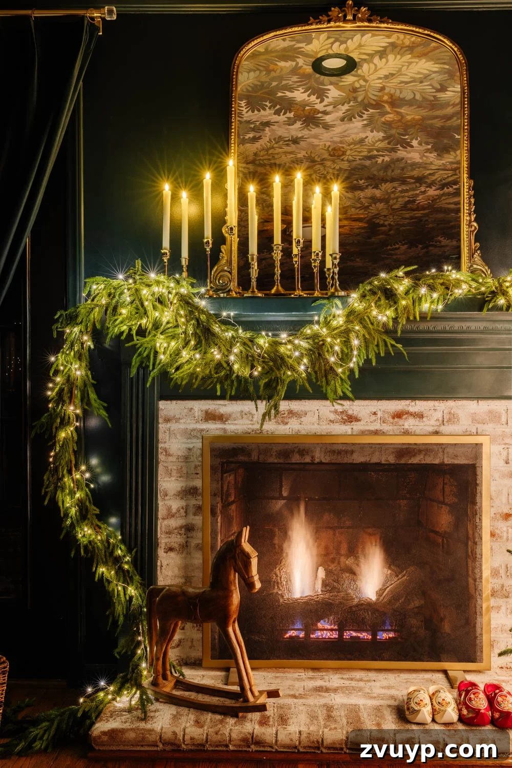 Enchanted Yuletide Candlelight Stroll 2025 18 Close-up of flickering candles on a Christmas mantel in a cozy media room