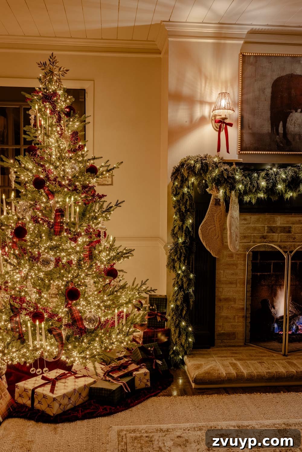 Enchanted Yuletide Candlelight Stroll 2025 31 Cozy living room Christmas ambiance with a lit tree and fireplace
