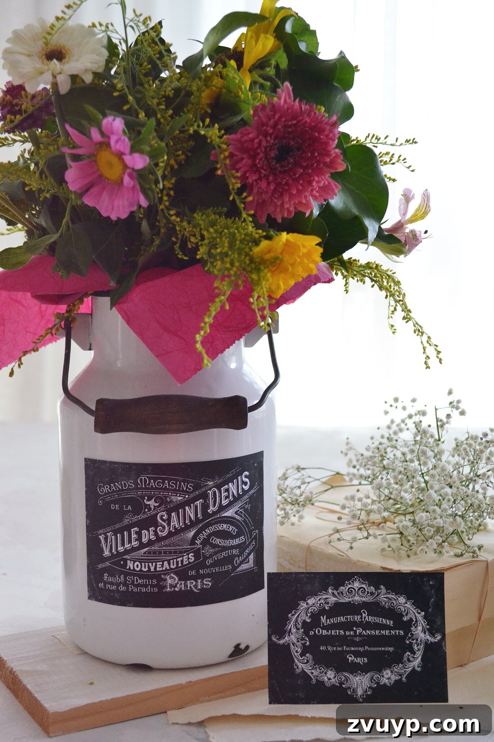 Chic French Printable Chalkboard Labels Free 17 Vintage enamel milk jug adorned with a French Chalkboard Label as a vase
