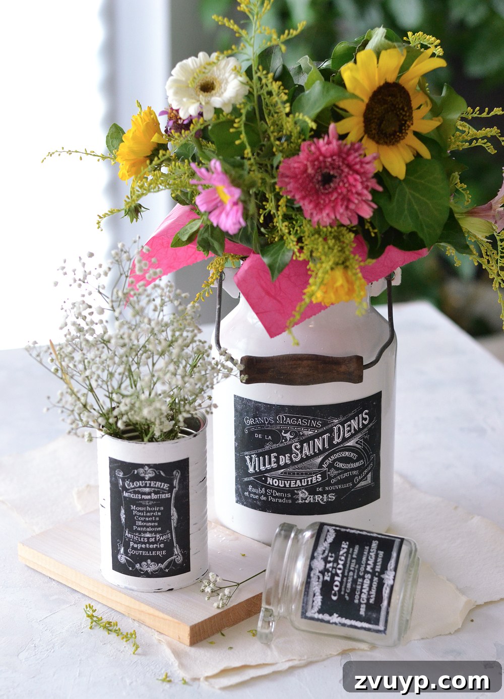 Chic French Printable Chalkboard Labels Free 18 Styled home decor vignette with French Chalkboard Labels, flowers, and vintage elements