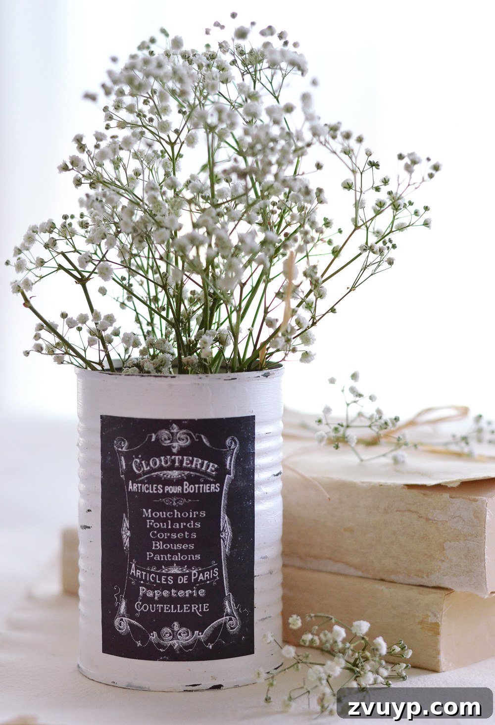 Chic French Printable Chalkboard Labels Free 23 Upcycled tin can vase with French Chalkboard Label, part of a rustic display