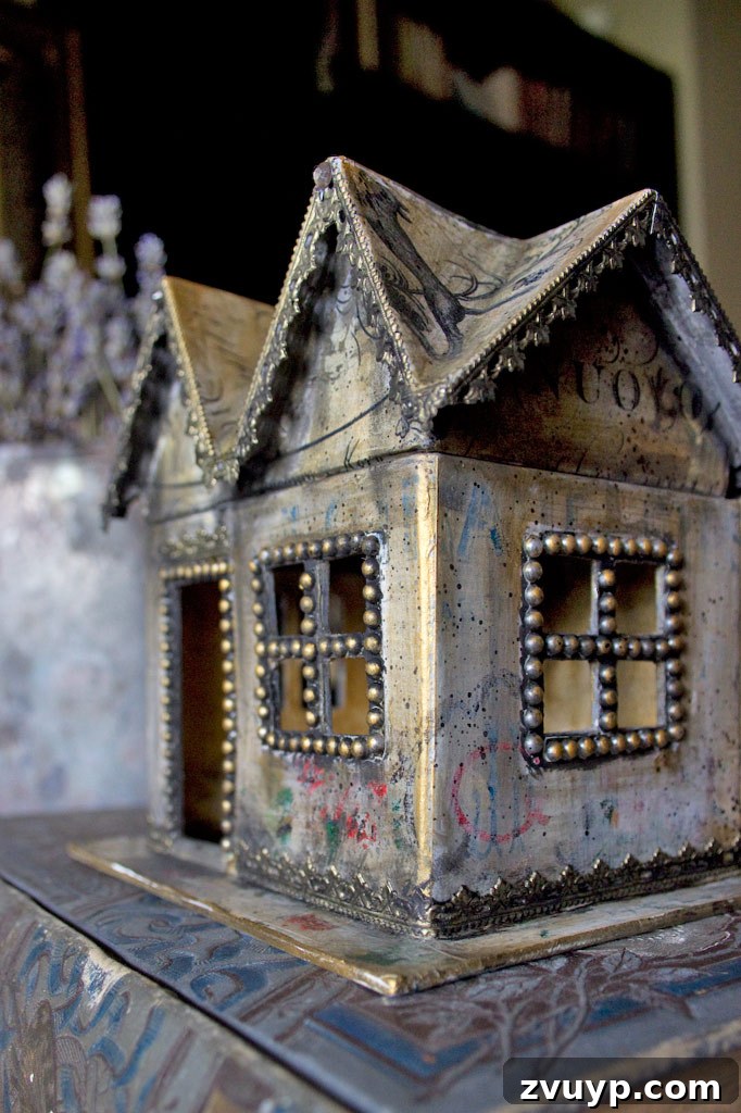 The Ultimate Guide to Decoupage Glue 16 Paper mache house with decoupage and grunge technique