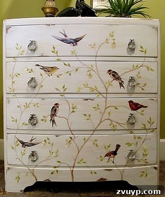 The Ultimate Guide to Decoupage Glue 3 Decoupage Dresser featuring vintage bird images
