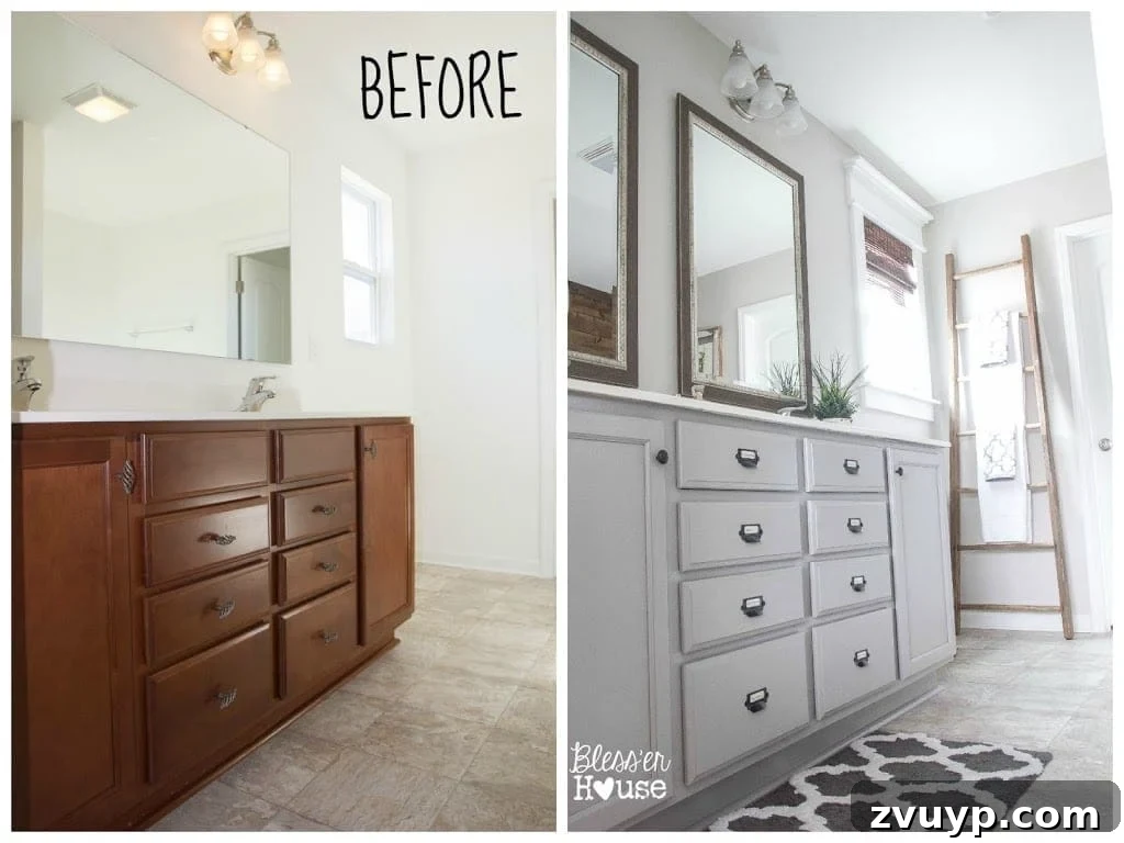 Rustic Industrial Master Bathroom Makeover Reveal: Builder Grade to Custom Design
