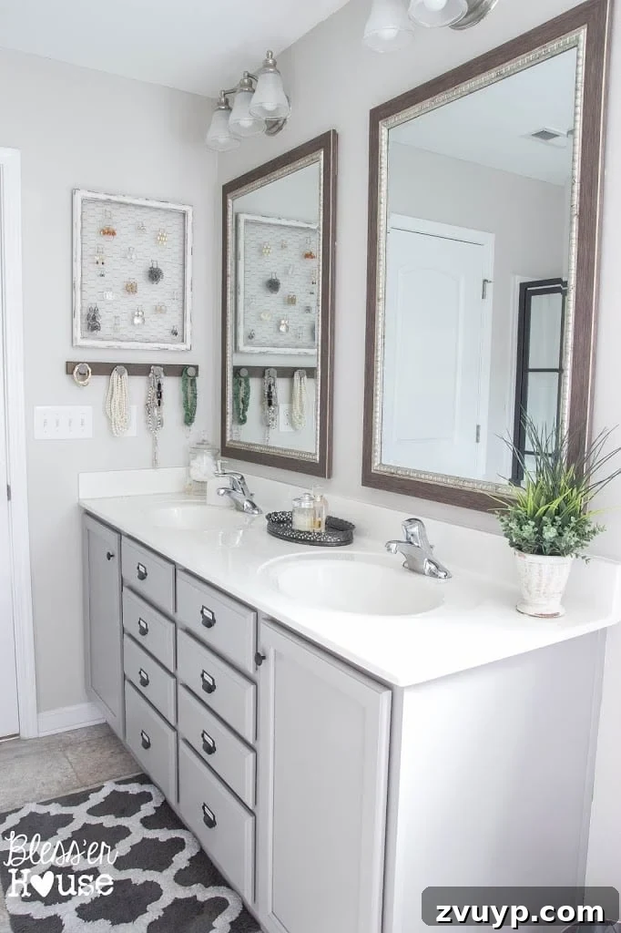 Painted Bathroom Cabinets: Before and After Light Shade