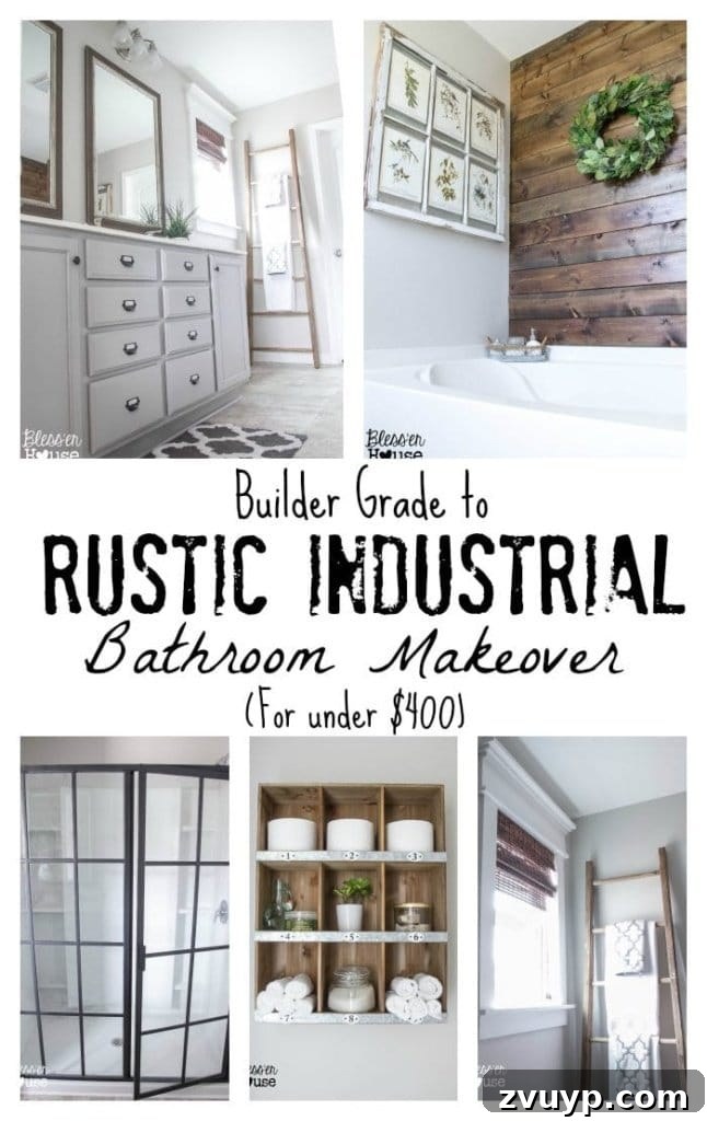 Budget-Friendly Rustic Industrial Bathroom Makeover Pin for Later
