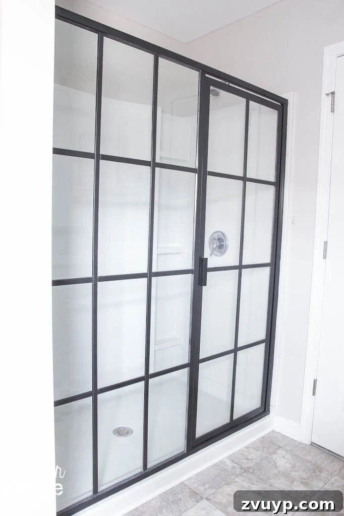 DIY Industrial Shower Door Transformation from Builder Grade
