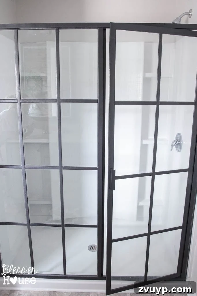 Close-up of DIY Industrial Shower Door Detailing