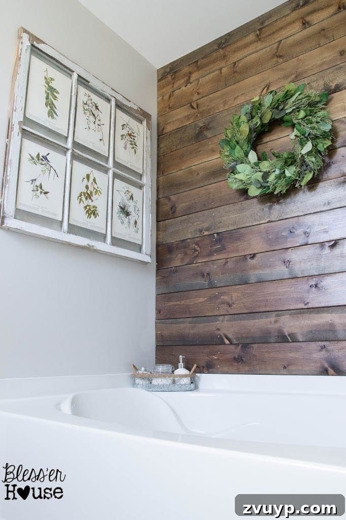 Vintage Window Frame with Botanical Prints as Bathroom Wall Art