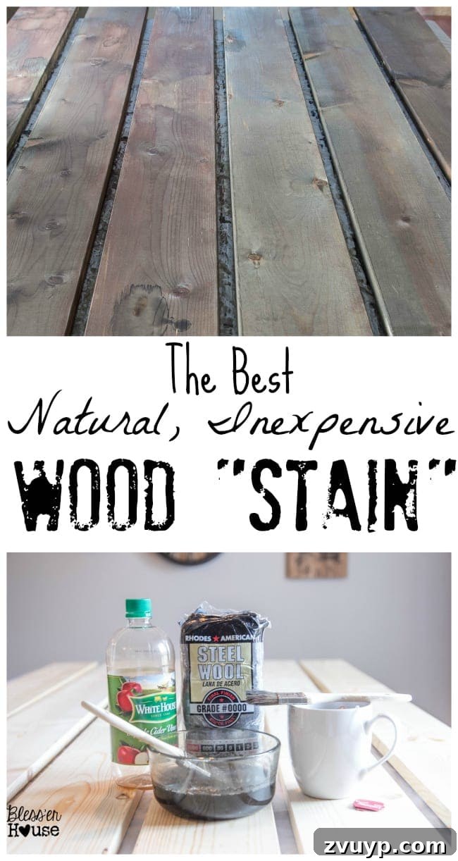 Simple Vinegar and Steel Wool Wood Stain Recipe 2 Learn how to make gorgeous aged wood stain with simple, natural ingredients from your pantry, avoiding the expense and chemicals of store-bought alternatives. This DIY method creates a beautiful, rustic barnwood finish.