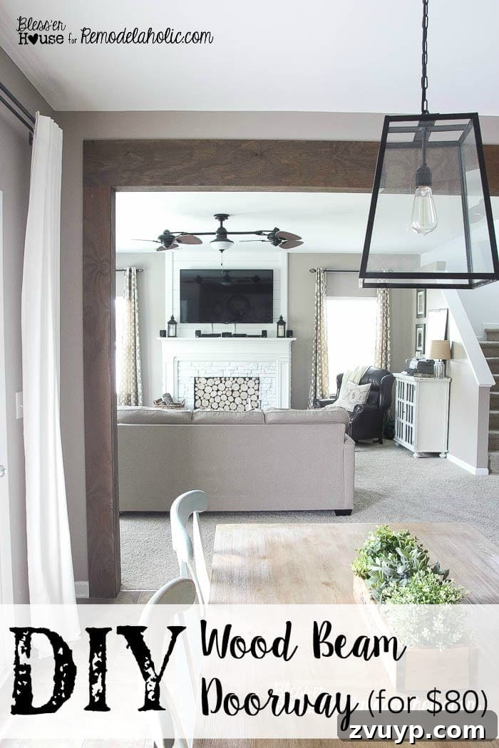 Simple Vinegar and Steel Wool Wood Stain Recipe 16 DIY wood beam doorway project showcasing the natural aged wood stain effect created with tea, vinegar, and steel wool.