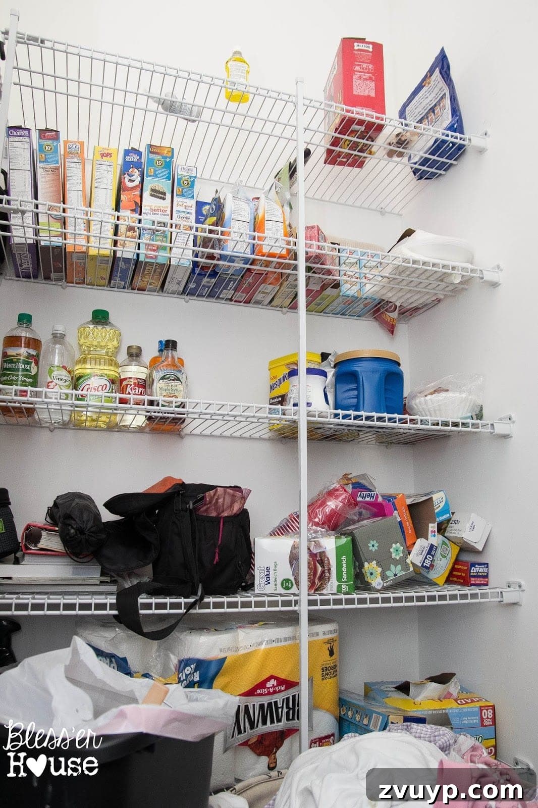 Another view of the messy pantry before organization