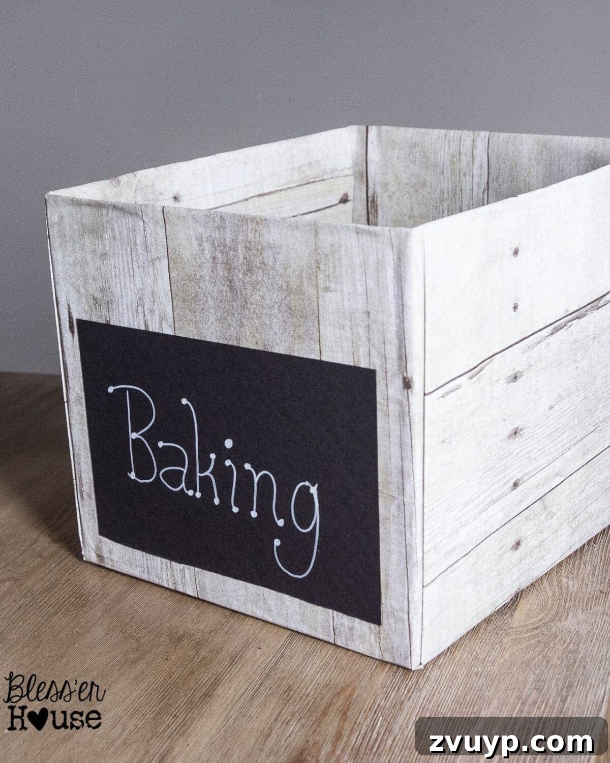 Organized Pantry with DIY Weathered Wood Crates