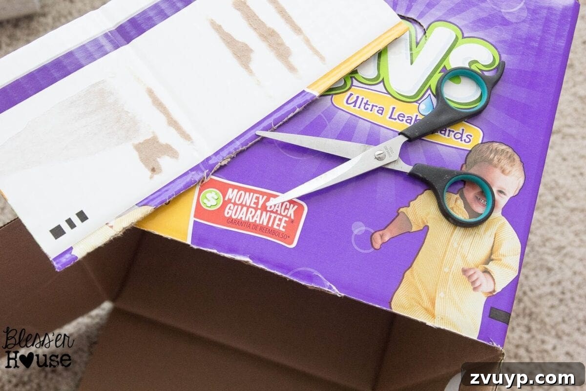 Prepping Diaper Boxes for DIY Pantry Organization