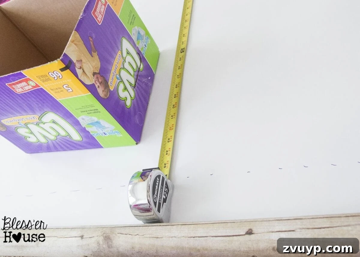 Measuring Faux Wood Paper for DIY Crates