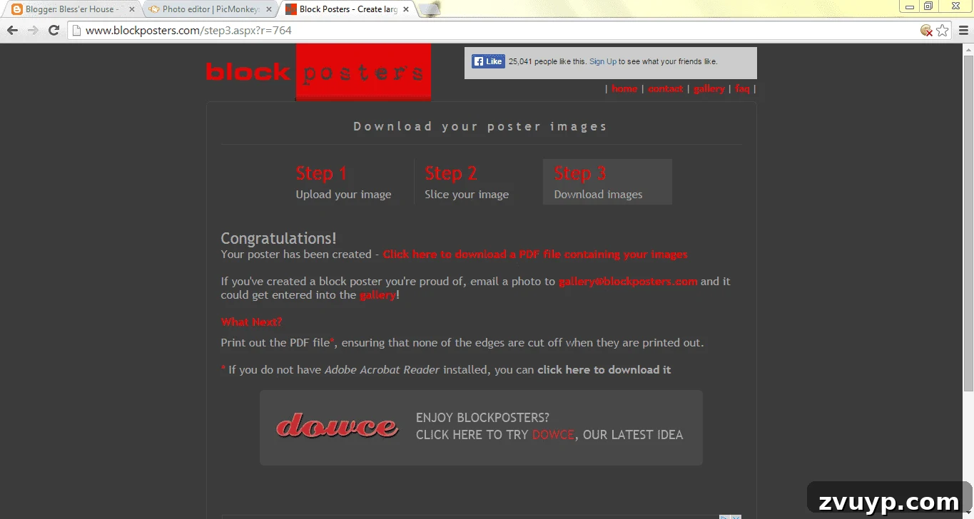 BlockPosters.com interface showing final poster configuration before download.