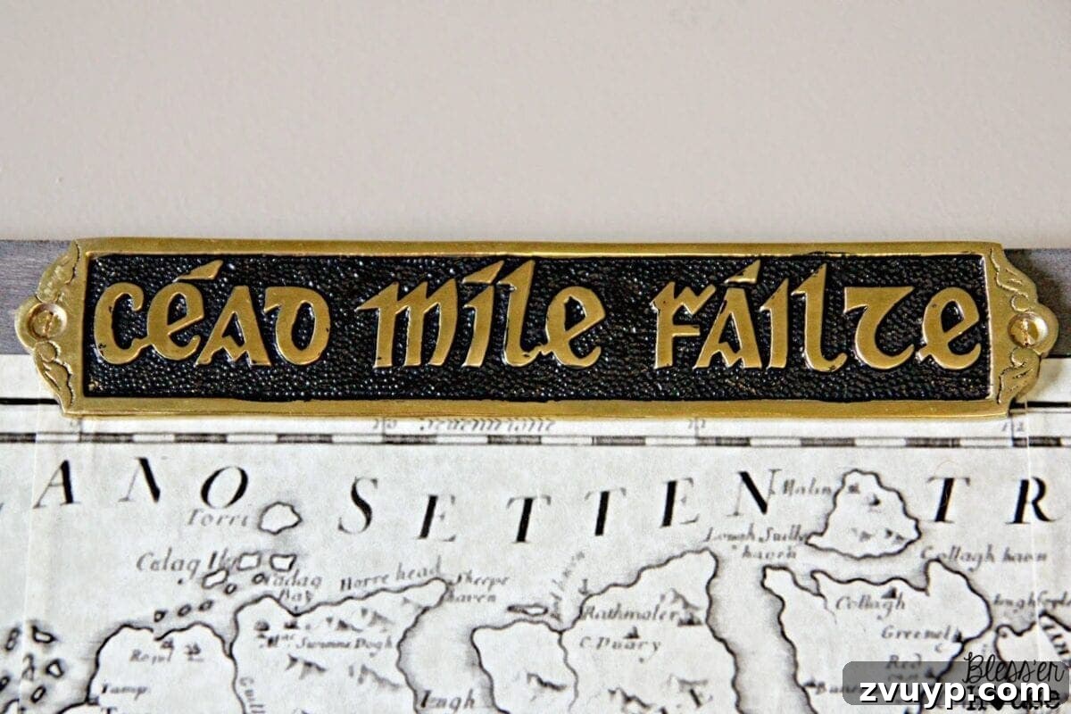 Finished DIY oversized vintage Irish map displayed in a home setting.