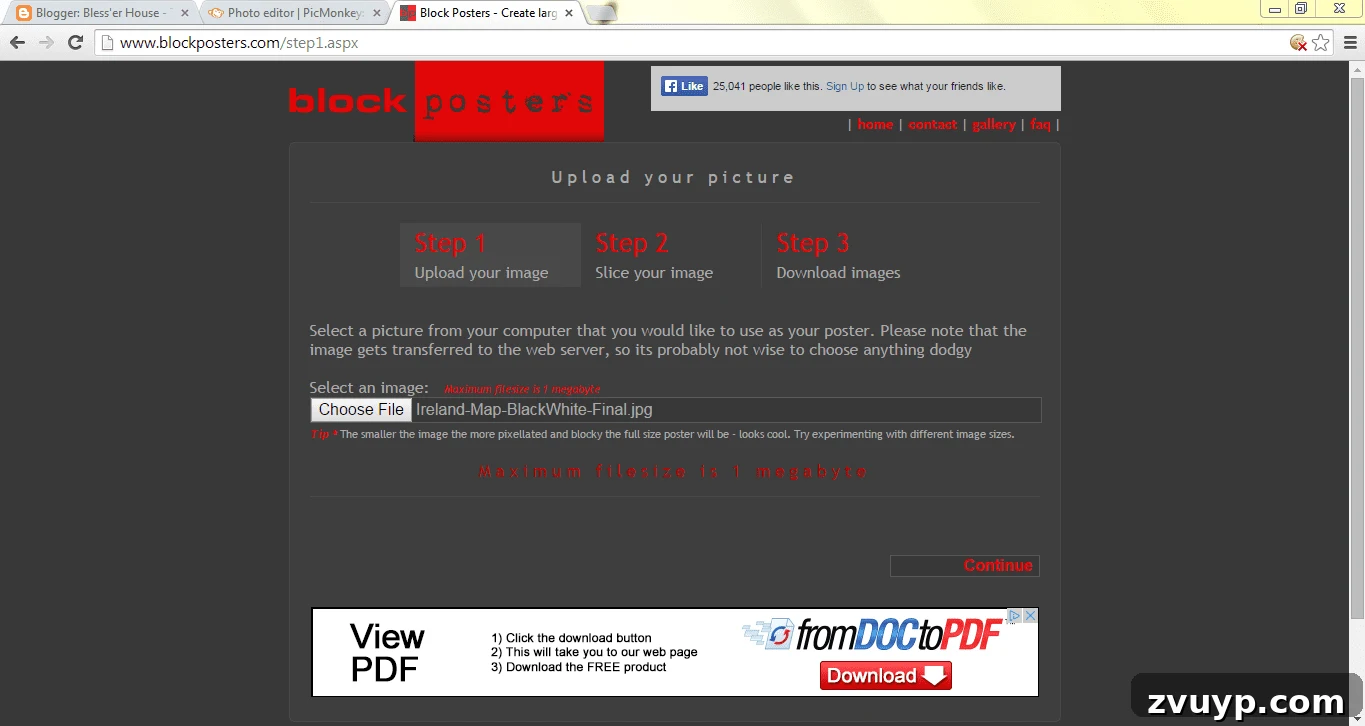 Screenshot of BlockPosters.com upload screen.