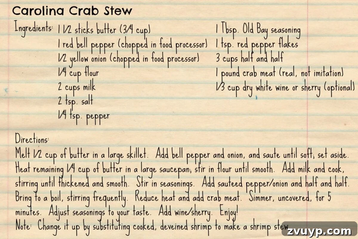 Bless'er House | Carolina Crab Stew Recipe Card - A detailed look at ingredients and instructions.