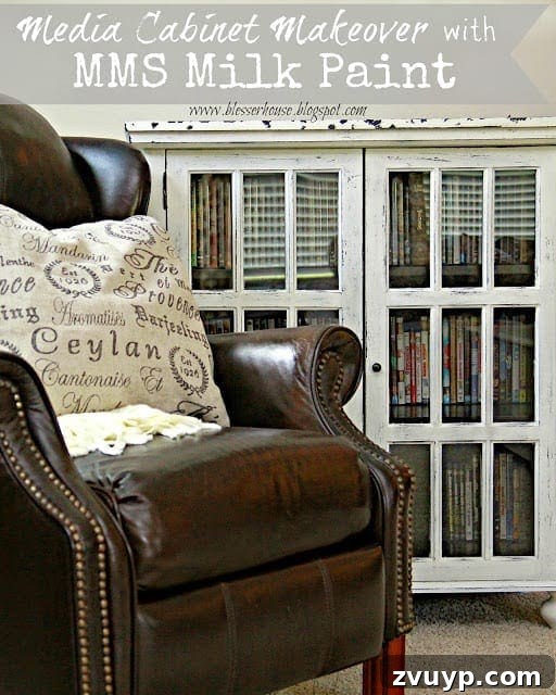 DVD Cabinet Makeover with Miss Mustard Seed Milk Paint