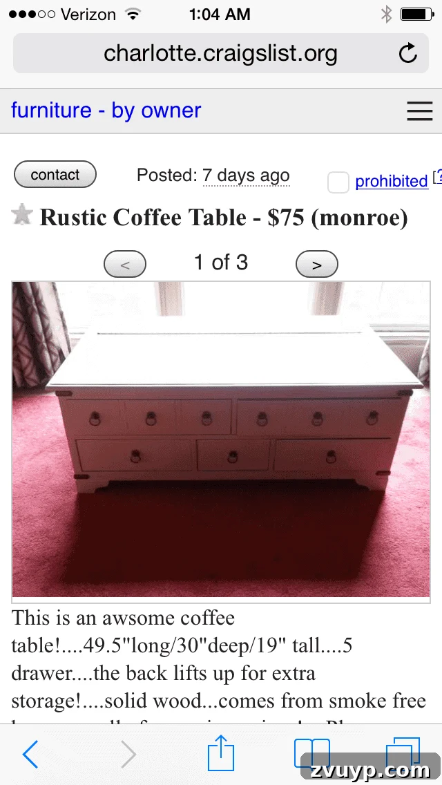 Craigslist find: Original listing image of the trunk coffee table.