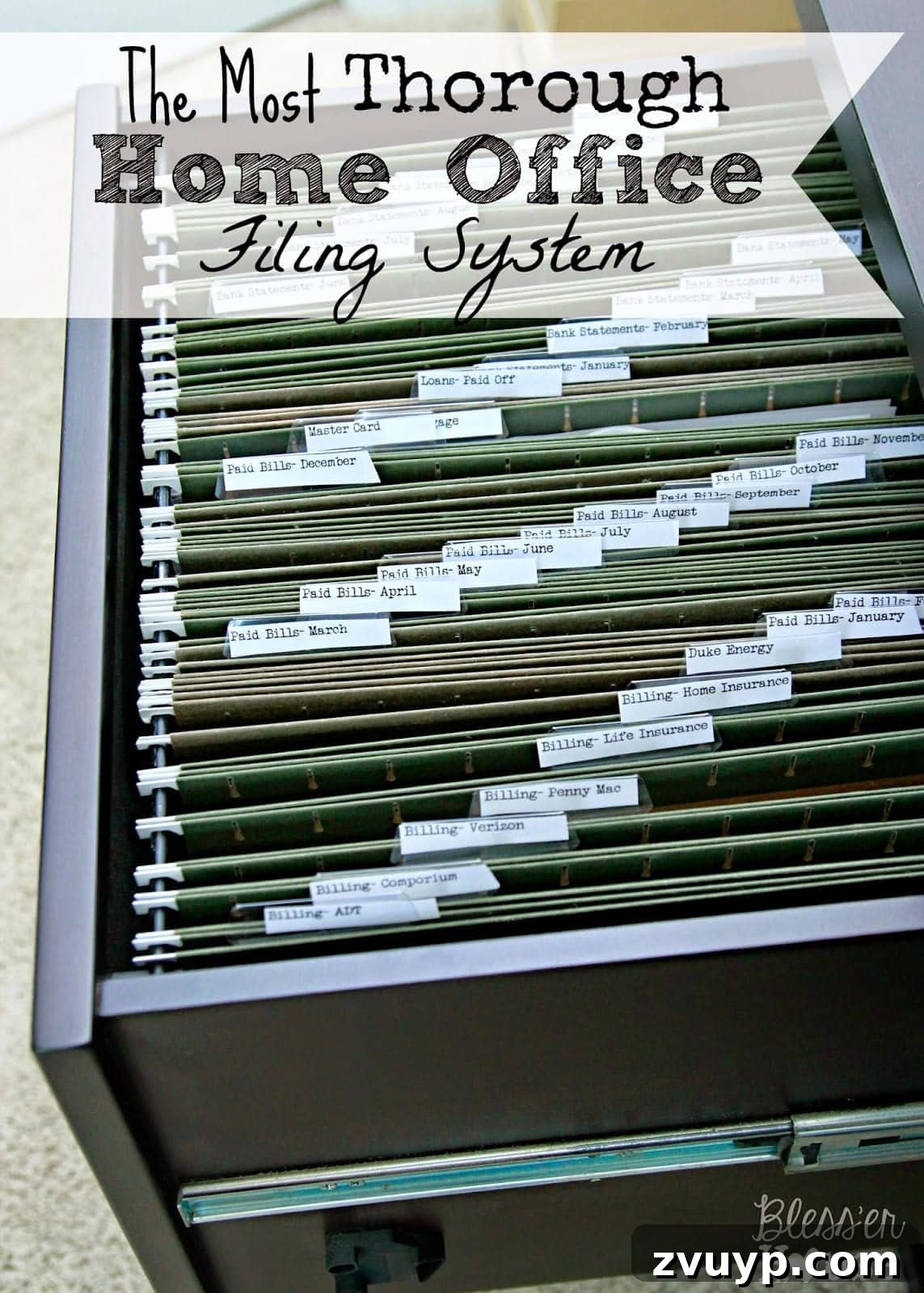A beautifully organized home office desk with a neat filing system, showcasing a clear workspace.