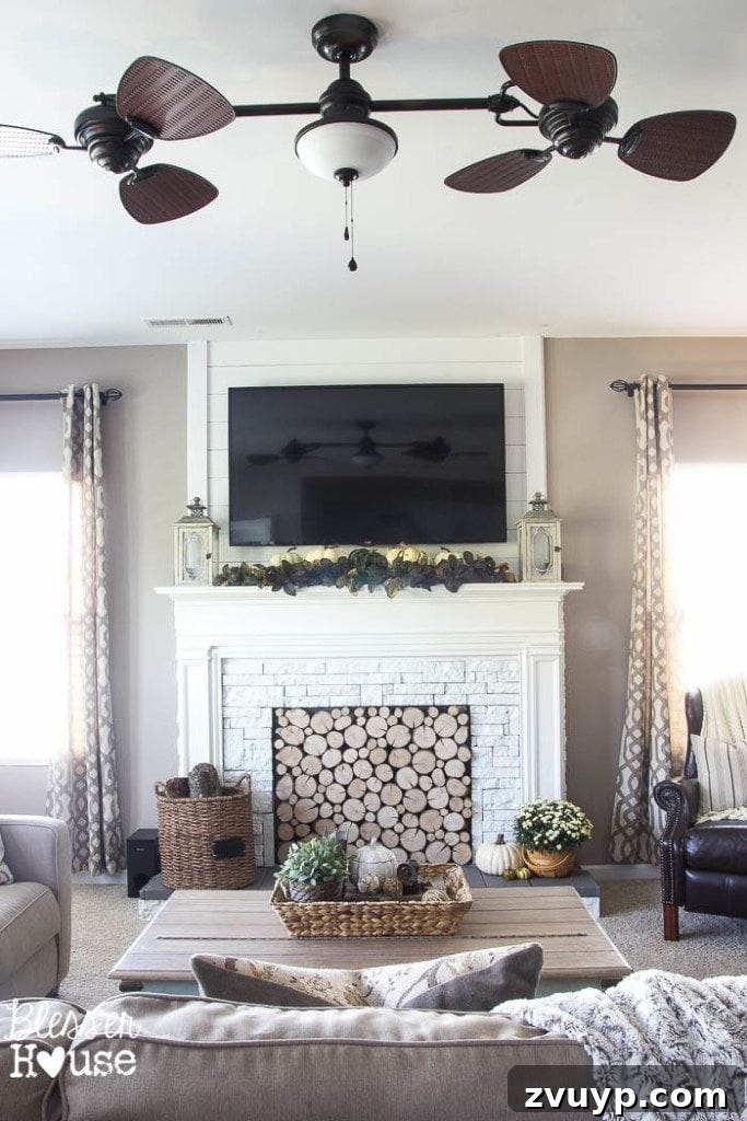 DIY Faux Fireplace in a living room setup
