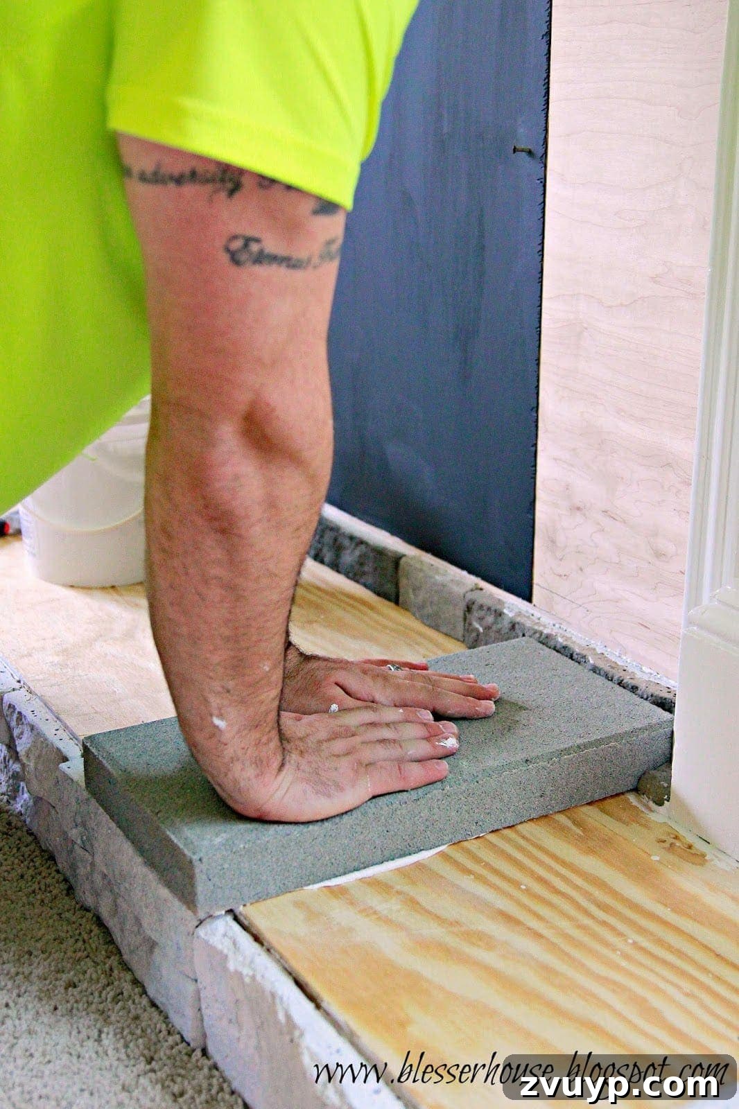 DIY Faux Fireplace Media Console: Finishing the Project 15 Concrete Patio Stones for Hearth