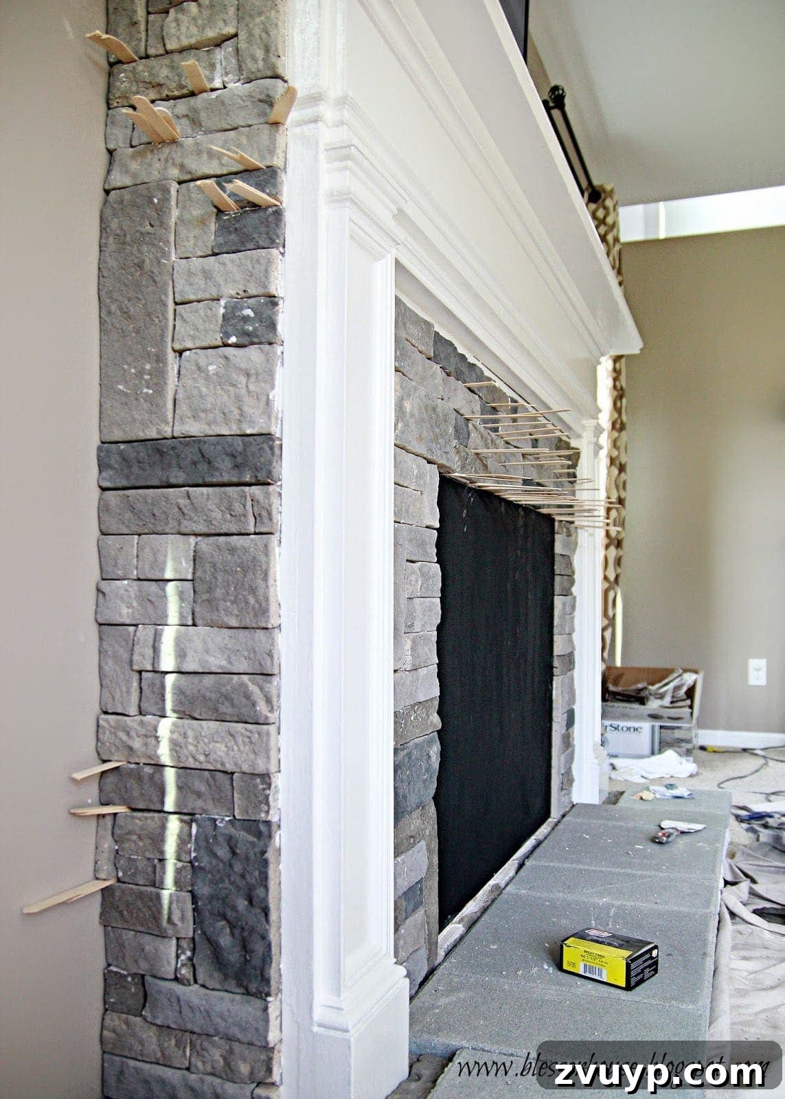 DIY Faux Fireplace Media Console: Finishing the Project 19 Acupuncture-like Setup with Popsicle Sticks