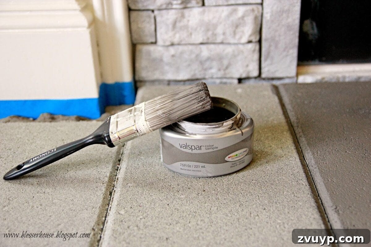 DIY Faux Fireplace Media Console: Finishing the Project 22 Painting the Stepping Stone Hearth