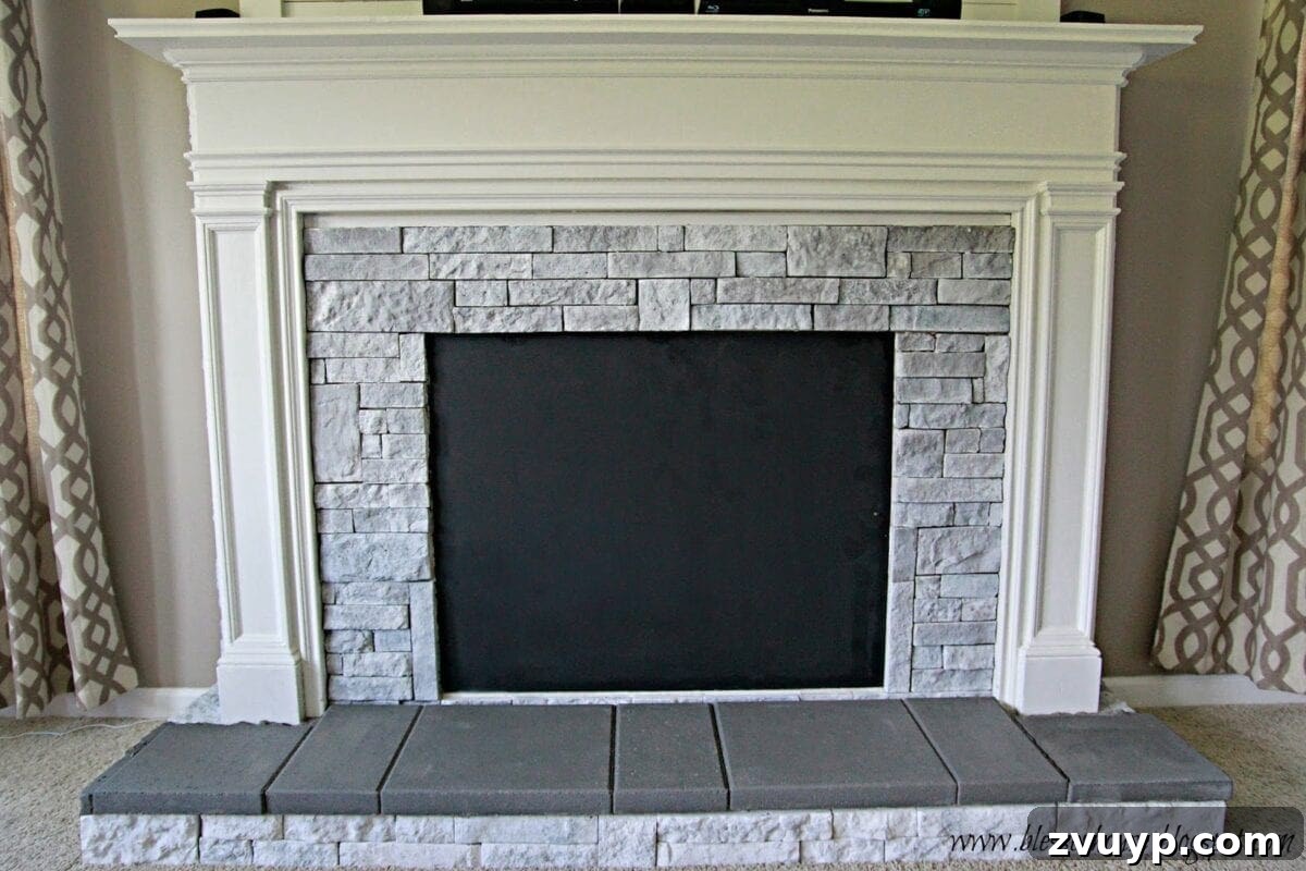 DIY Faux Fireplace Media Console: Finishing the Project 26 Empty Firebox Awaiting Log Insert