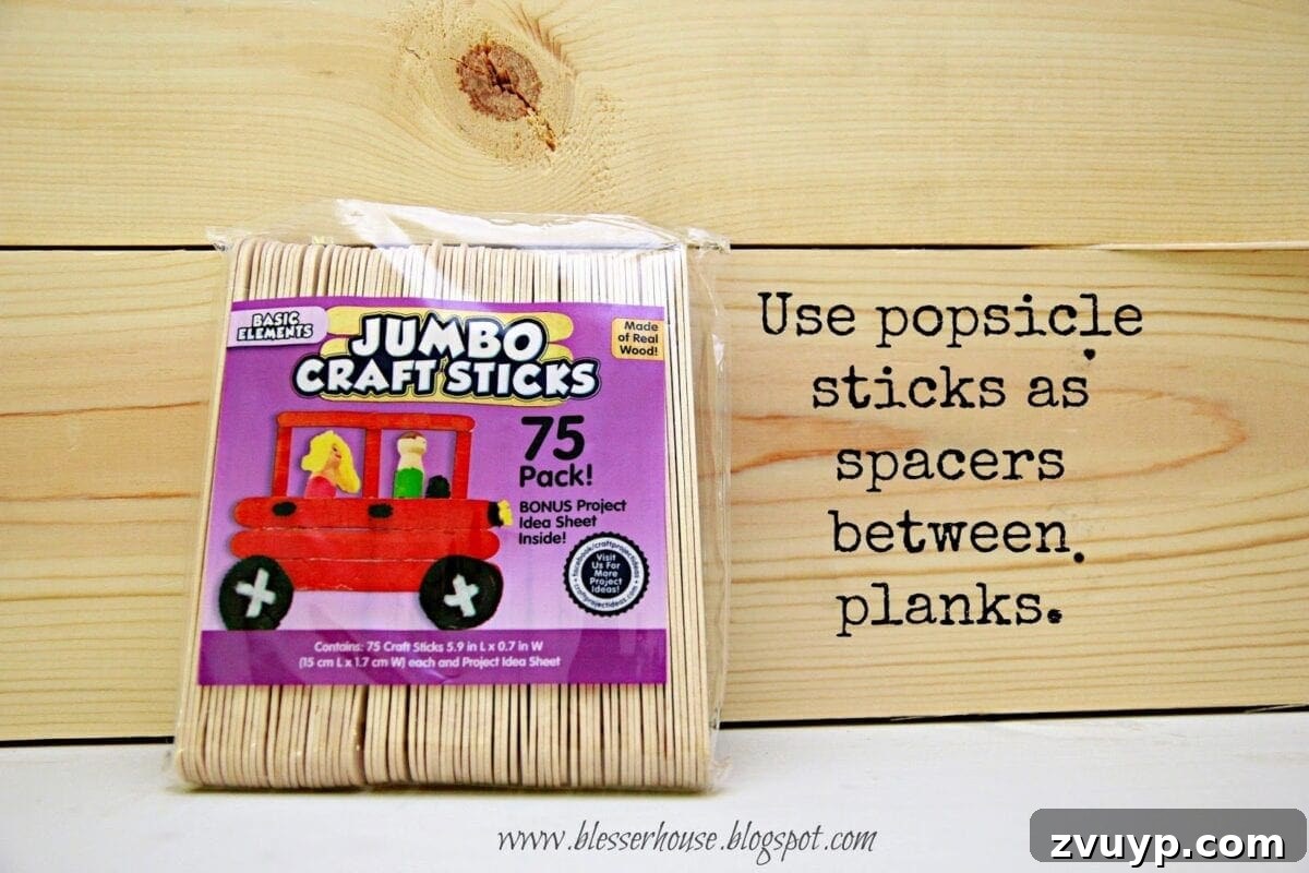 Using popsicle sticks as spacers between planks