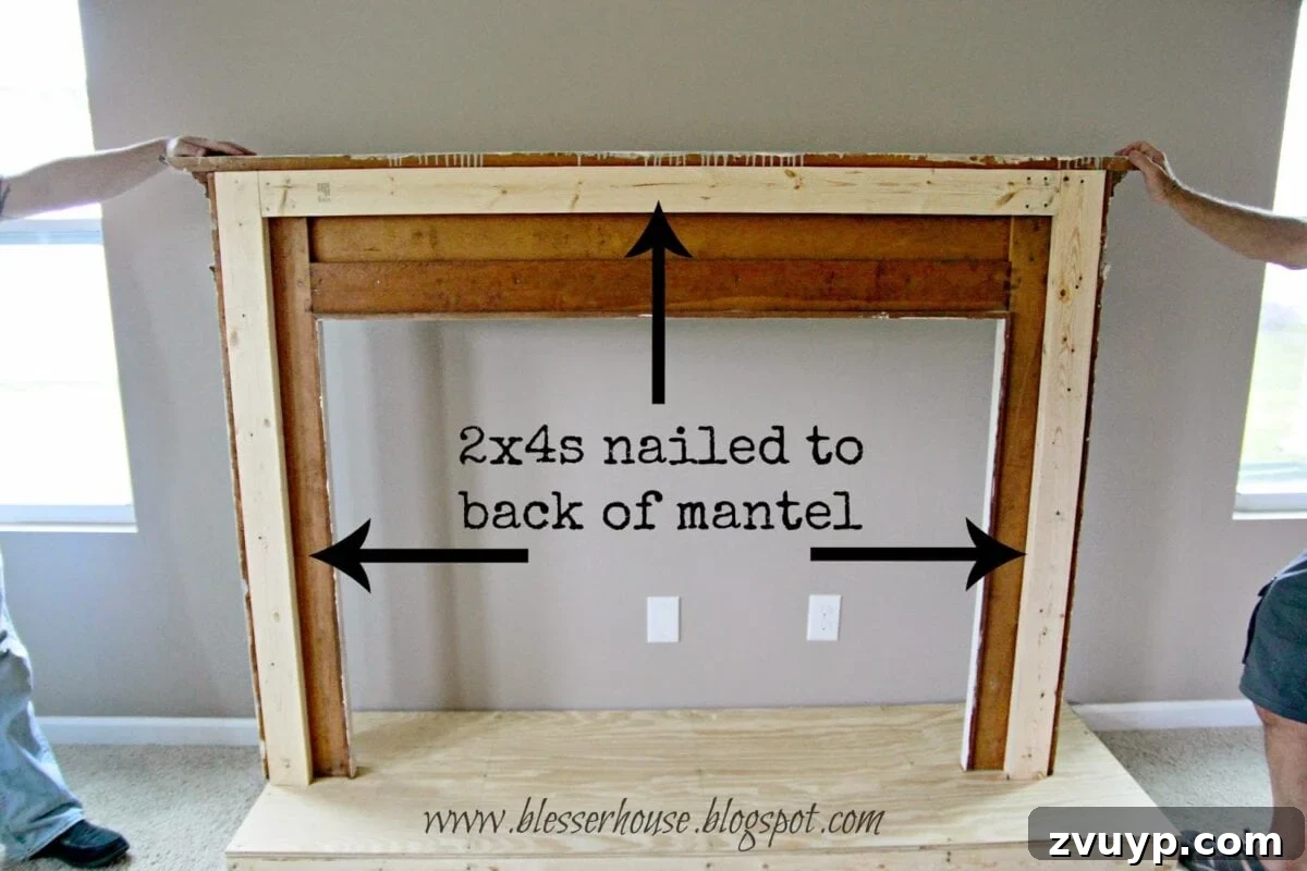 Internal 2x4 framing for mantel anchor
