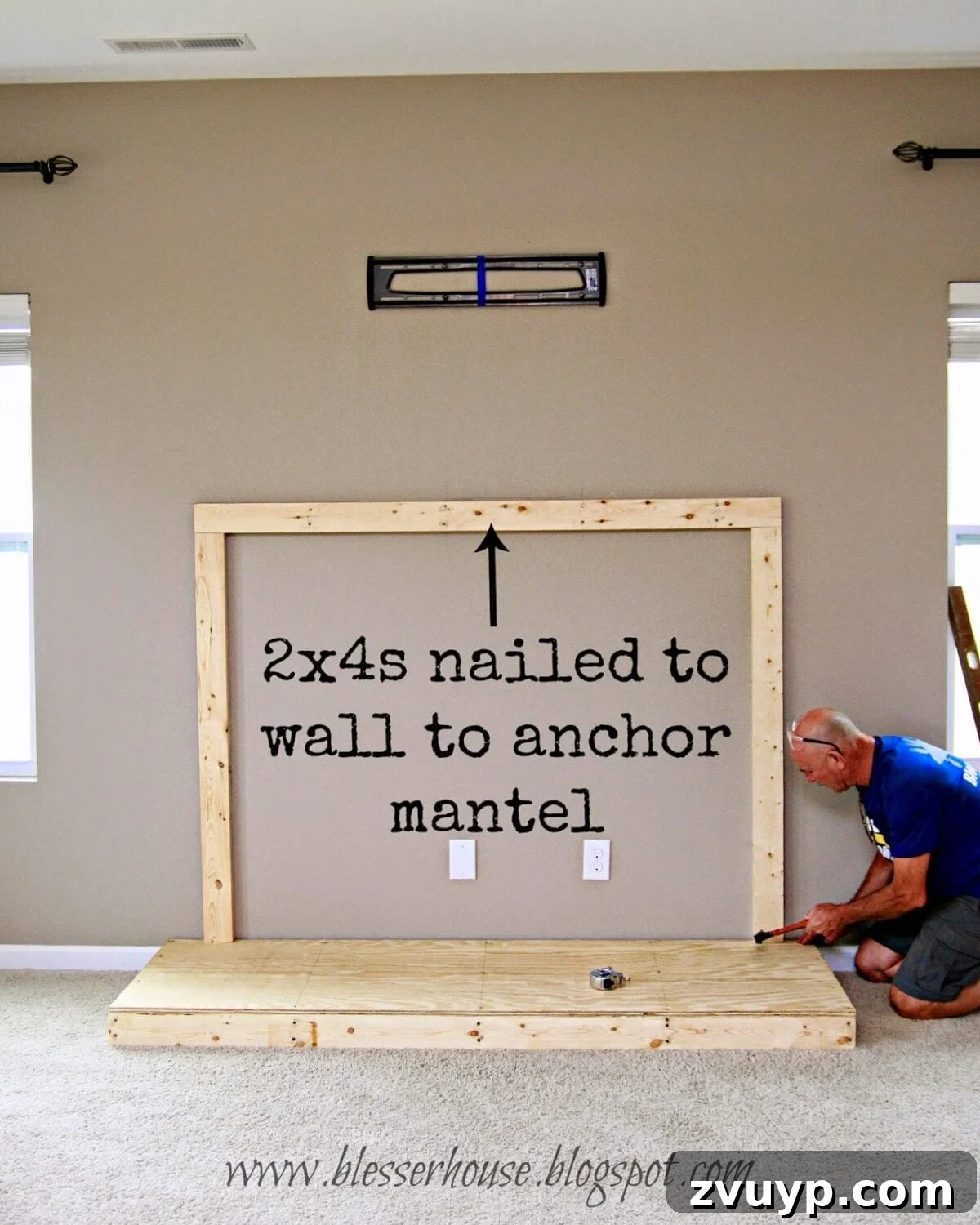 Hearth and wall anchor ready for mantel