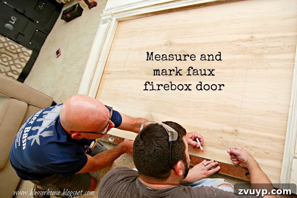 Marking faux firebox door on surround