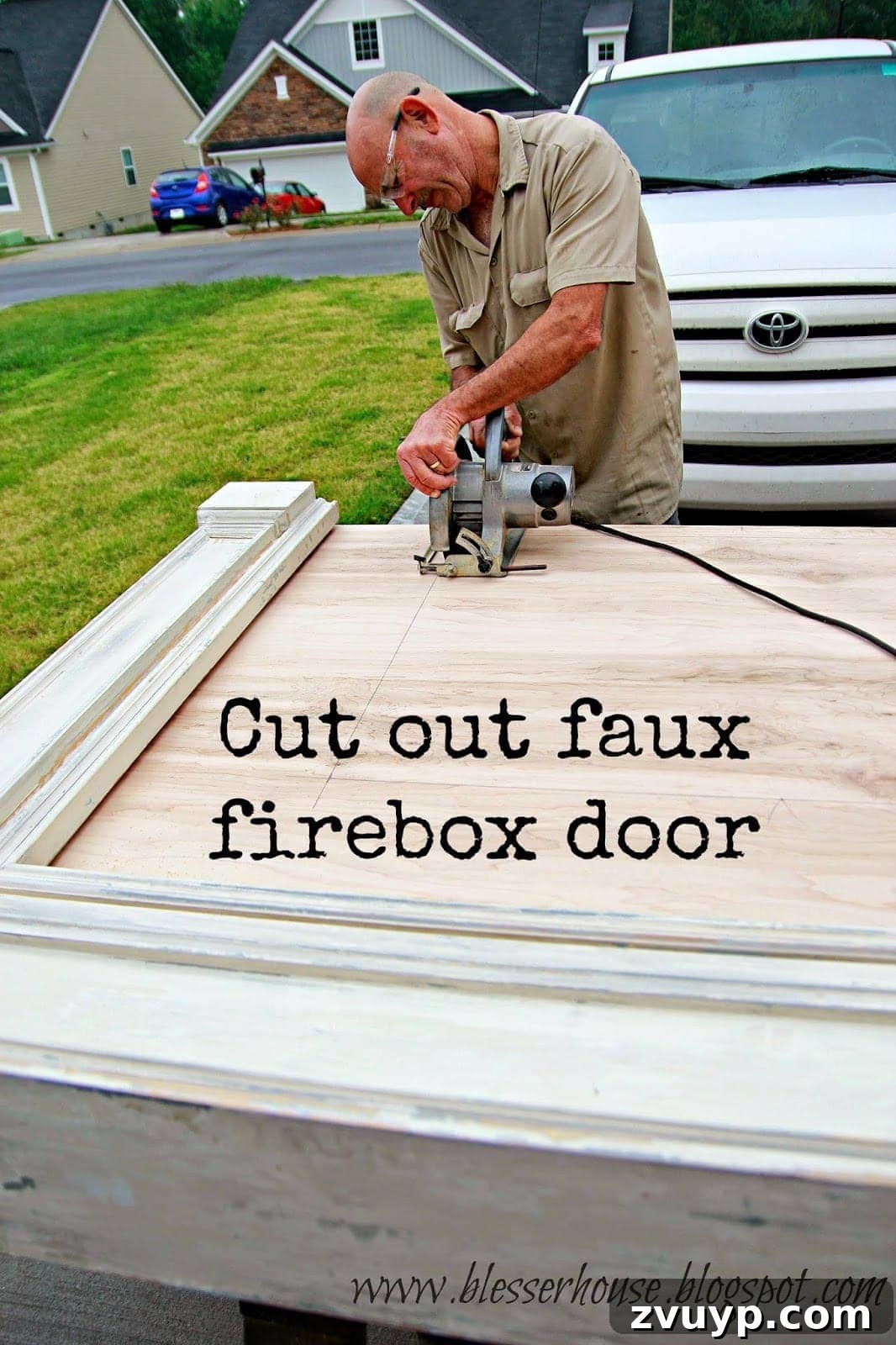 Father-in-law cutting firebox door