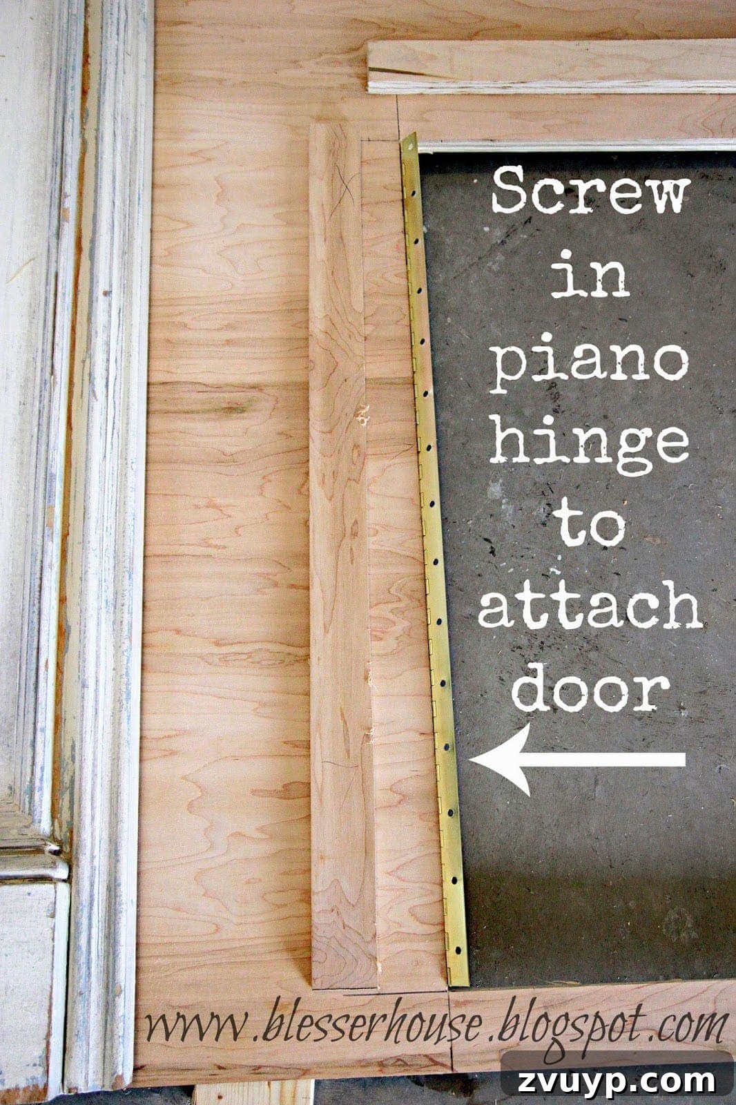 Attaching piano hinge to firebox door