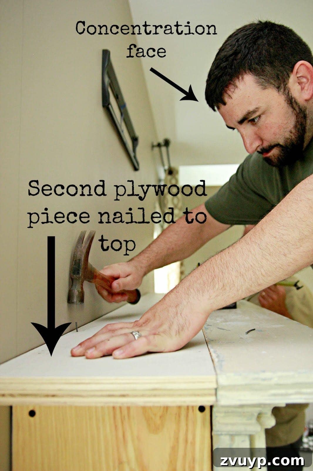 Top plywood piece mimicking mantel molding