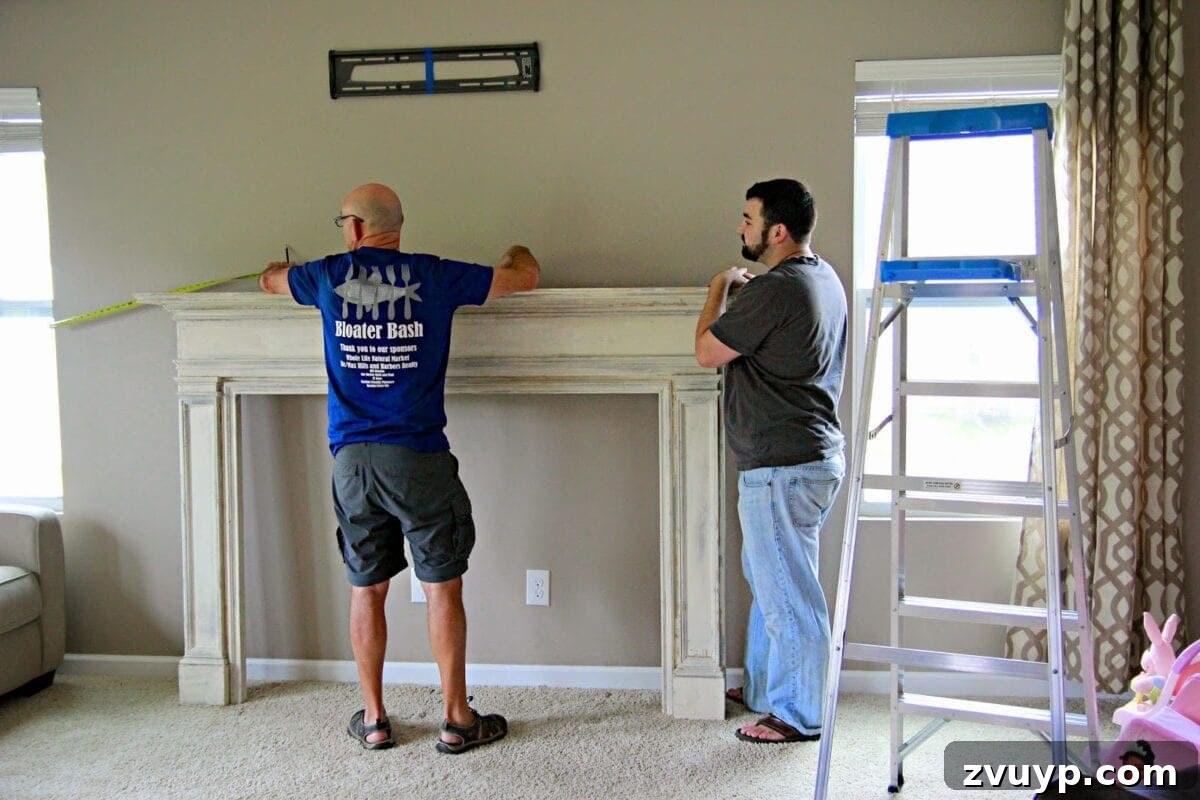 Measuring wall for fireplace placement
