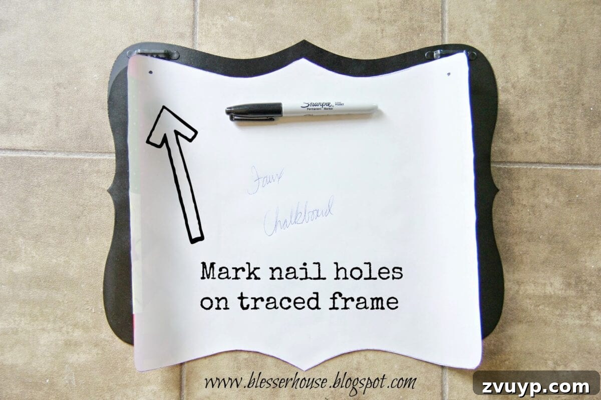 Your Fastest Path to a Stunning Gallery Wall 4 Paper template marked with nail hole placement over a picture frame
